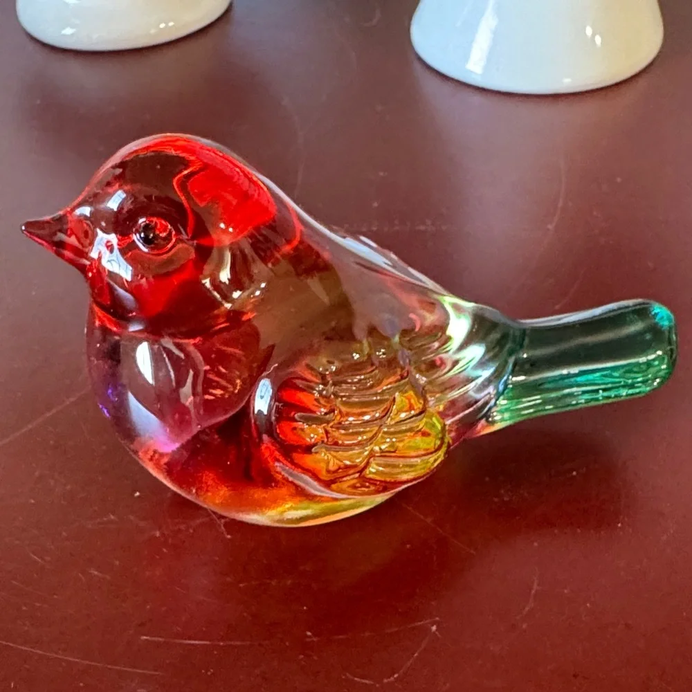 Handcrafted Crystal Bird Figurines - Vibrant Blue, Red, And Multicolor Glass